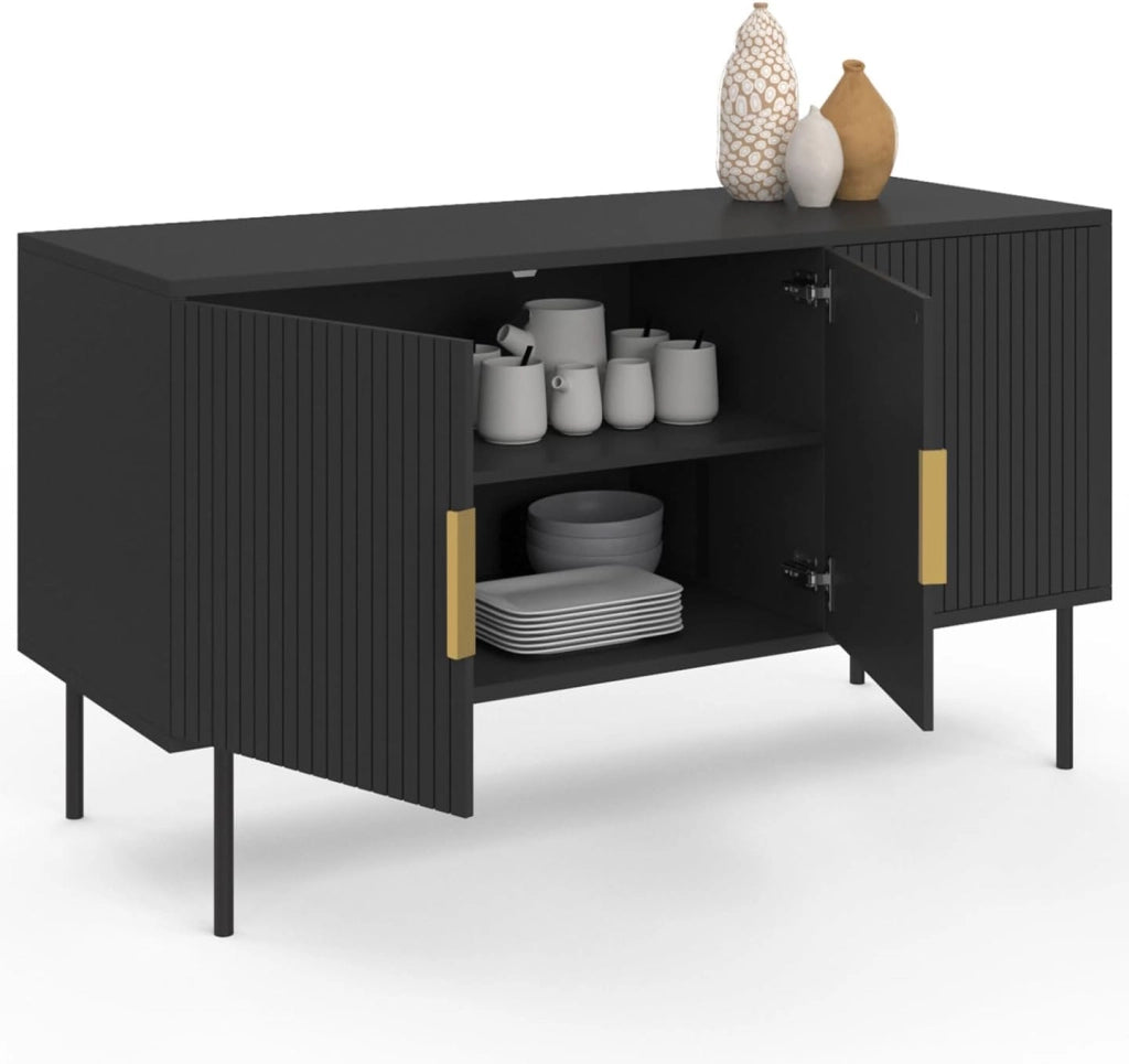 110 cm MARCEL credenza nera a 3 ante con effetto dogato
