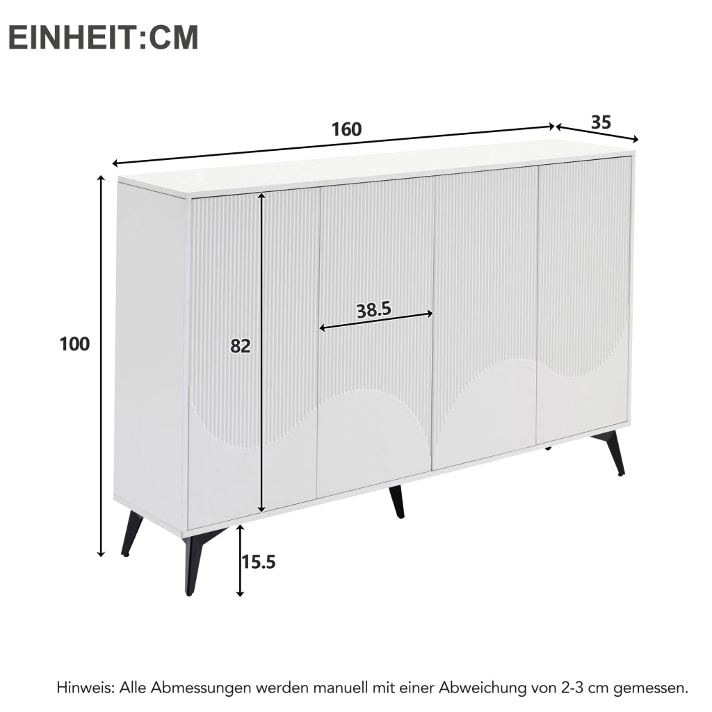 SIDEBOARD 160x35x100 cm Bianco in Truciolare e Metallo con 4 ante