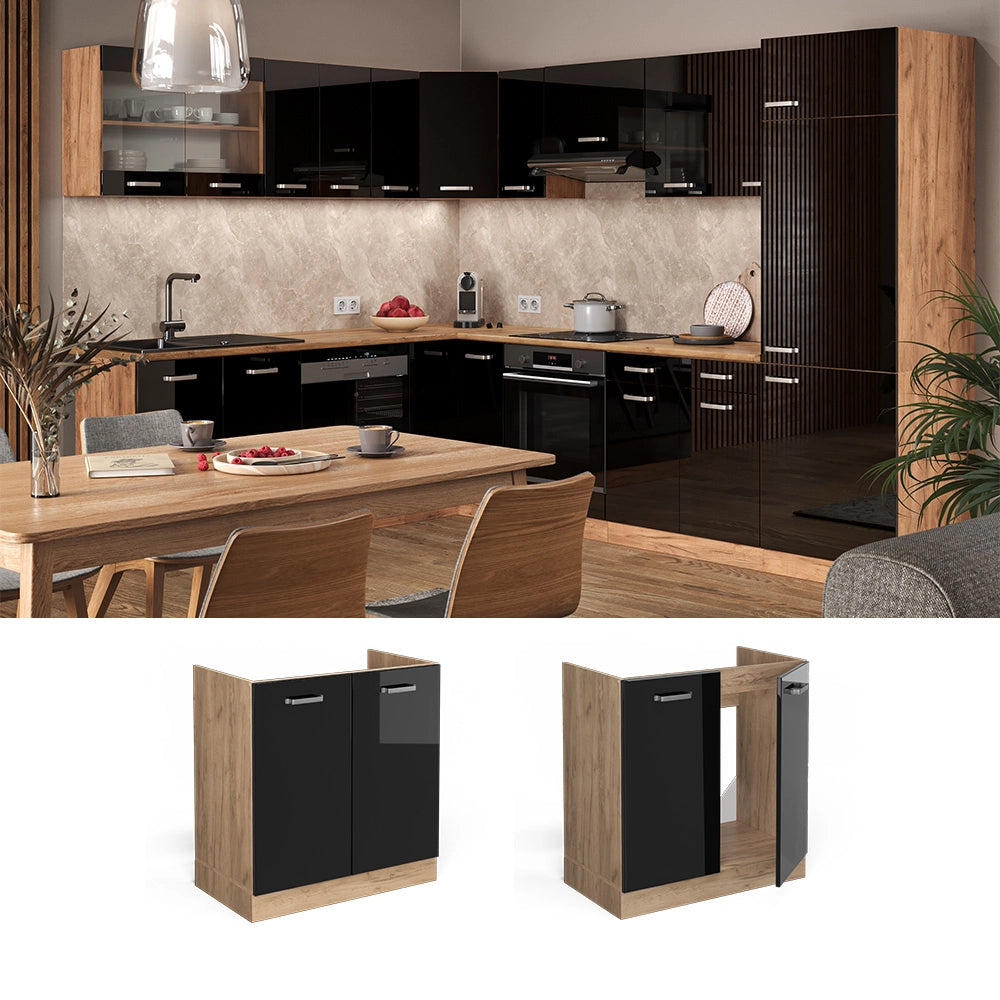 Vicco Mobile lavello cucina Nero lucido 80 cm senza piano di lavoro