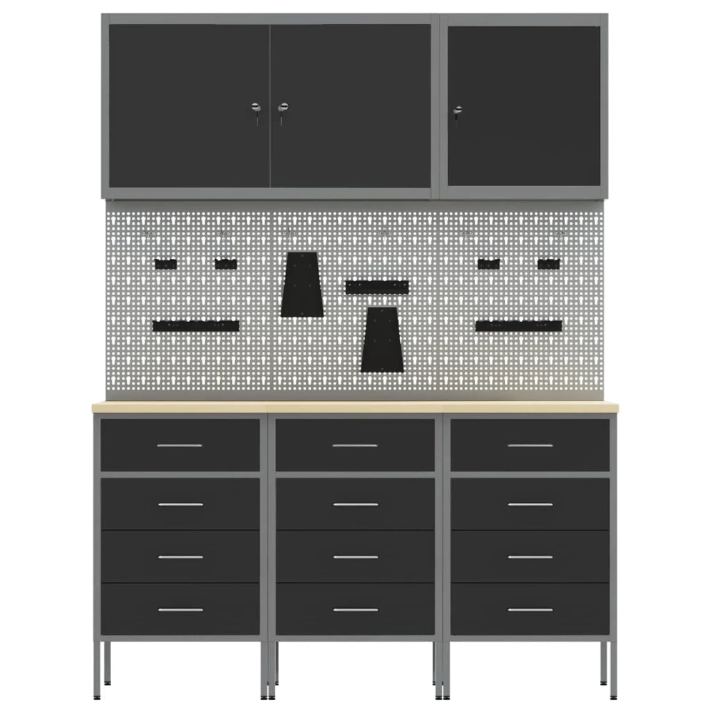 Mobile da lavoro 8 pcs Nero Legno ingegnerizzato e acciaio 3321434