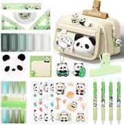Set di scuola estetica per ragazze, 29 pezzi, contenitore, 4 matite coloranti, 4 pennarelli panda, 6 adesivi, 4 righelli, stuzzichini, articoli scolastici per ragazze pulite, beige
