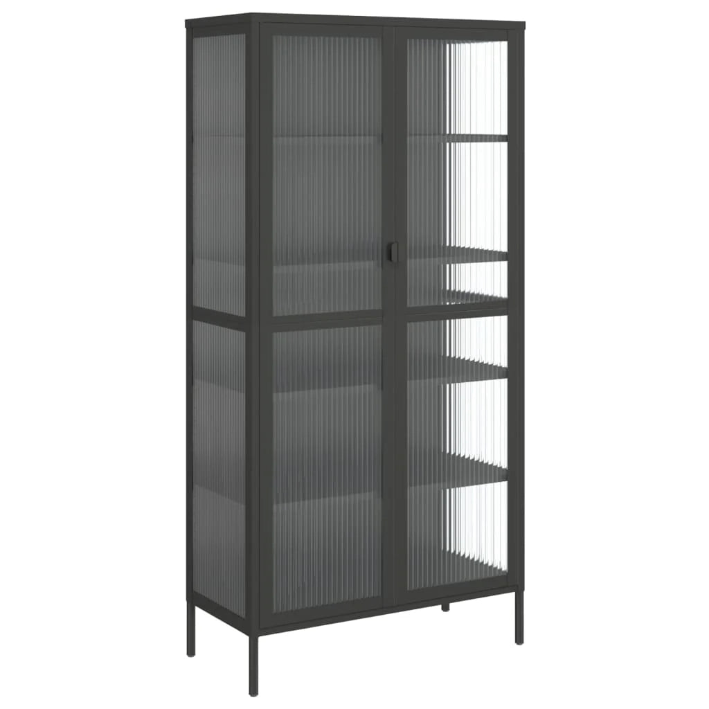 Buffet credenza cassettiera armadio mobile contenitore organizer per cucina soggiorno salotto alto 85 x 40 x 180 cm vetro e acciaio nero 02_0035138