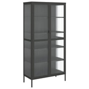 Buffet credenza cassettiera armadio mobile contenitore organizer per cucina soggiorno salotto alto 85 x 40 x 180 cm vetro e acciaio nero 02_0035138