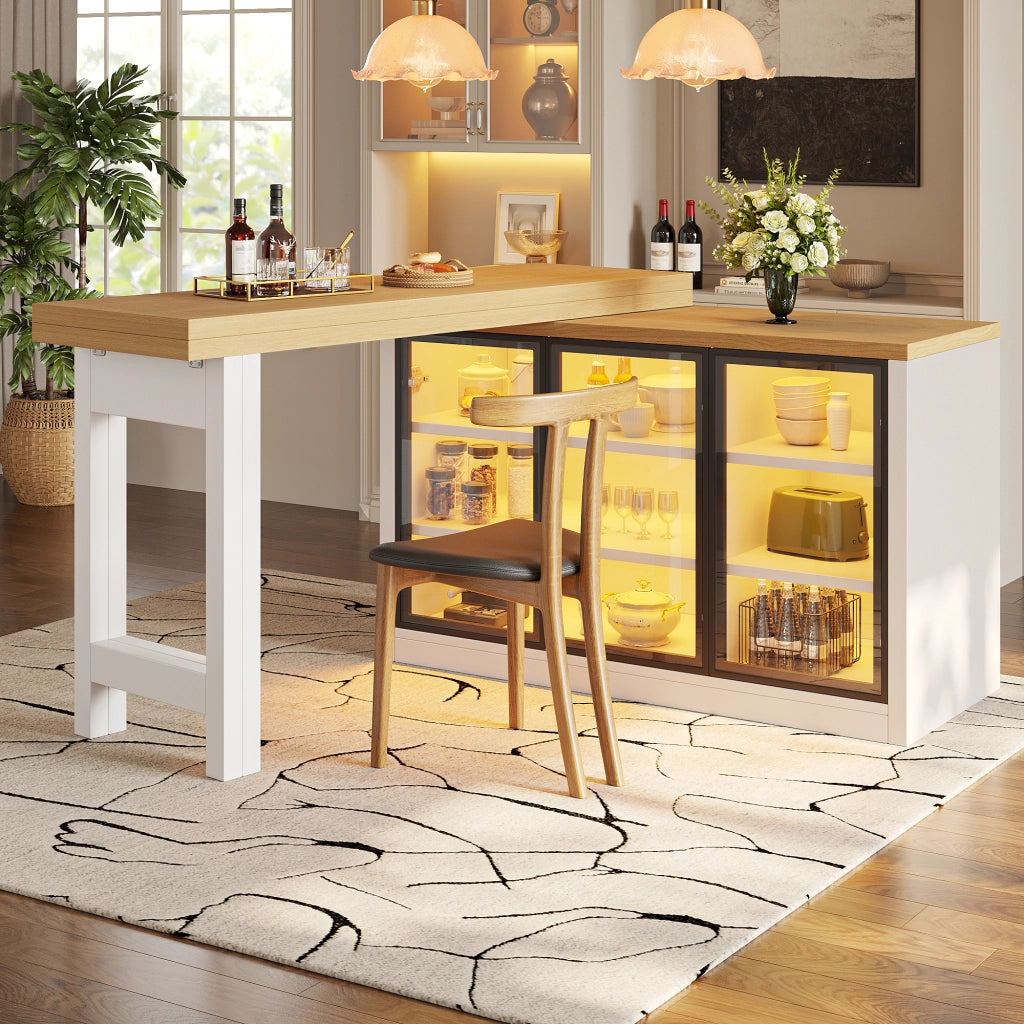 Tavolo da pranzo con armadio laterale; piano girevole a 360°; luce multicolore; per cucina e sala da pranzo; 120 × 40 × 72 cm