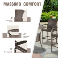 Set 5 Pezzi Tavolino con 4 Sedie da Giardino Alte in Rattan Sintetico con Secchiello per Ghiaccio, Marrone