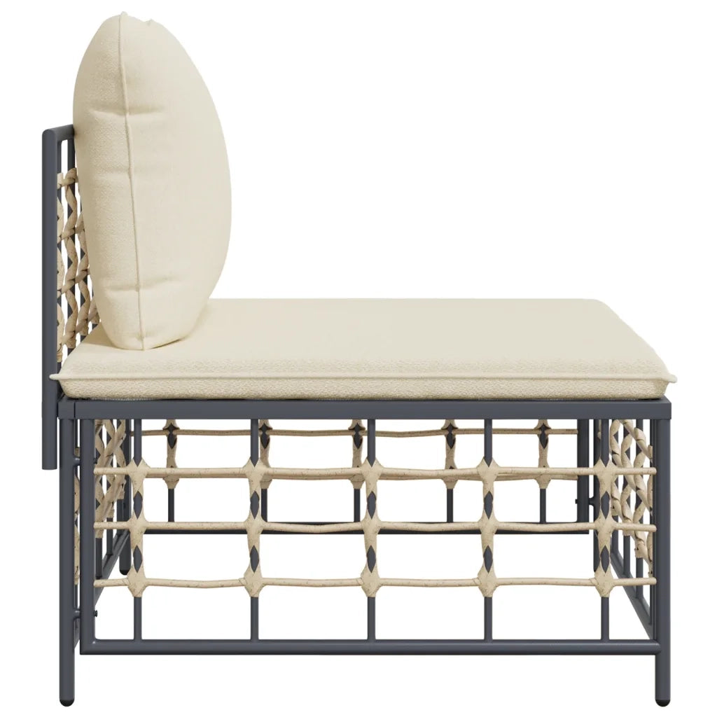 Divano Centrale da Giardino con Cuscini in Polyrattan Beige 364131