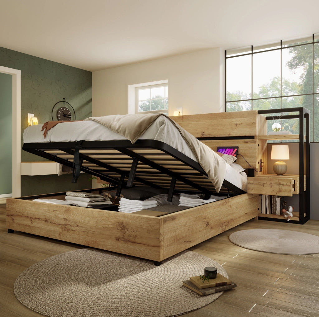Letto matrimoniale 180x200 cm con ricarica USB e Type-C