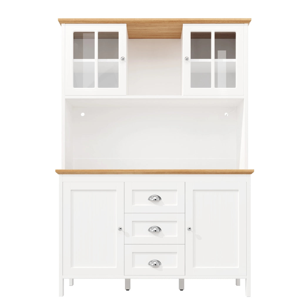 Credenza alta 120x40x179 cm con LED; 4 ante e 3 cassetti in MDF e metallo bianco