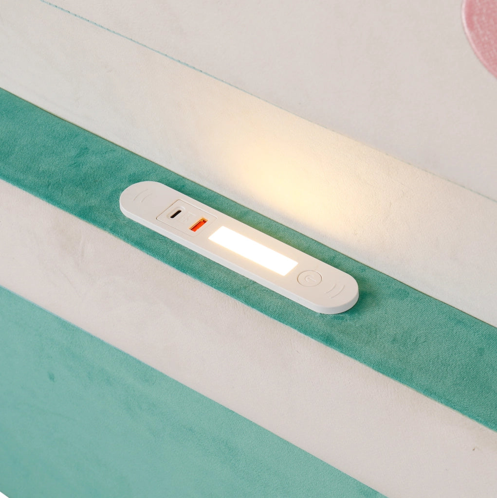 Letto imbottito per bambini a forma di nuvola con luce LED, USB e cassetto
