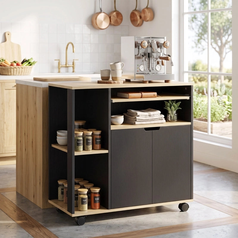 Carrello da cucina con piano d’appoggio, ripiani regolabili e armadietto, 80 x 40 x 82 cm