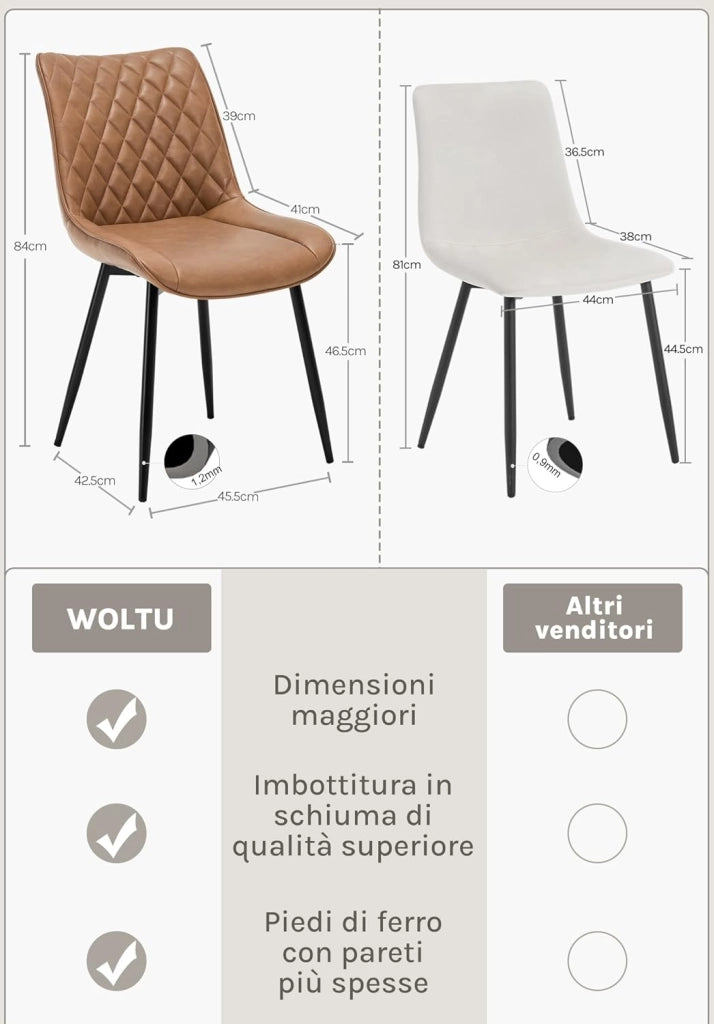 set di 2 sedie cucina moderne sedie imbottite Adatte per Sala da Pranzo, Soggiorno, Camera da Letto Estetica in Ecopelle Marrone chiaro Metallo BH210hbr-2