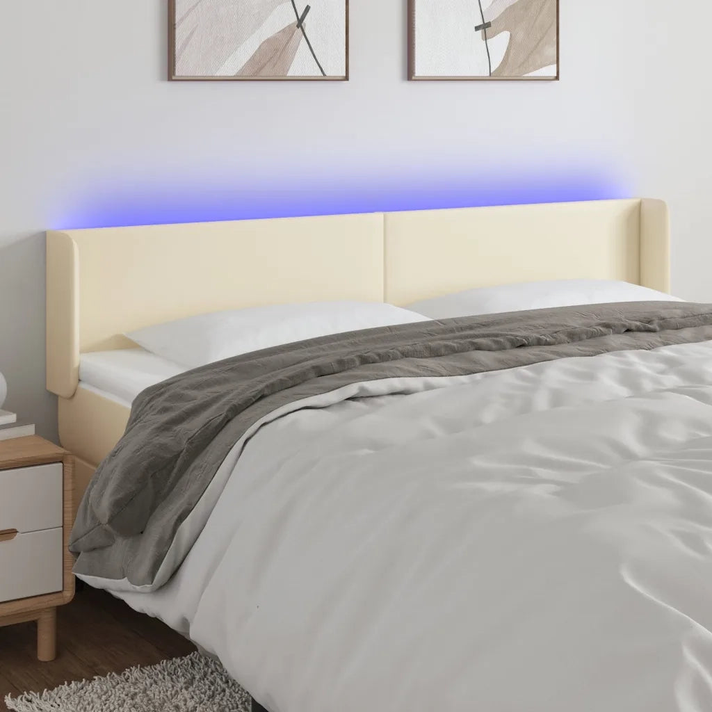 Testiera a LED Crema 163x16x78/88 cm in Similpelle 3123054