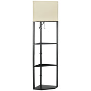 Easycomfort Lampada da Terra Angolare con Ripiani e Paralume in Tessuto, 50x37x159cm, Nero