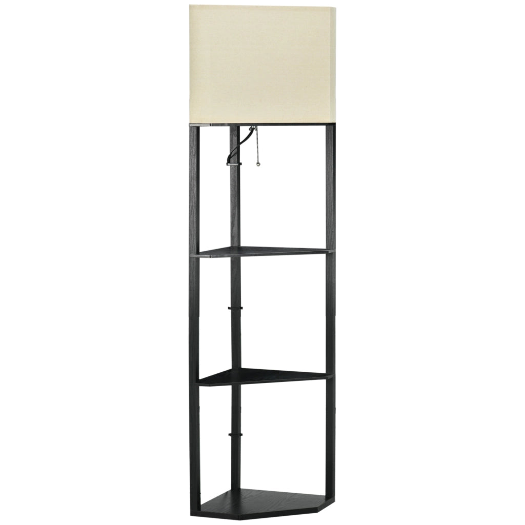 Easycomfort Lampada da Terra Angolare con Ripiani e Paralume in Tessuto, 50x37x159cm, Nero