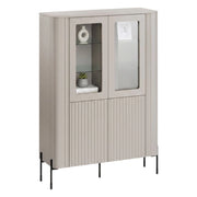Vetrina Cimino, Vetrinetta da soggiorno con due ante e dettaglio in vetro, Rialzato da terra, 110x40 h160 cm, Beige