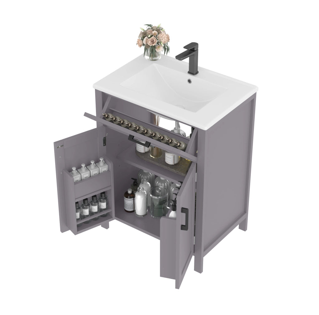Mobile lavabo 60x46x84,8 cm in MDF e ceramica grigio con contenitori,