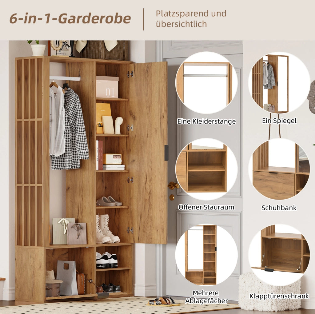 Mobile ingresso 6 in 1 con specchio e appendiabiti 100x33x190 cm