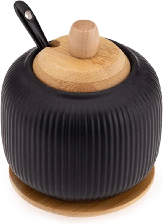 Ciotola di zucchero con coperchio in bambù, leva in ceramica, stabilità eccellente, accessori da cucina, dimensioni 98 x 98 x 118 cm