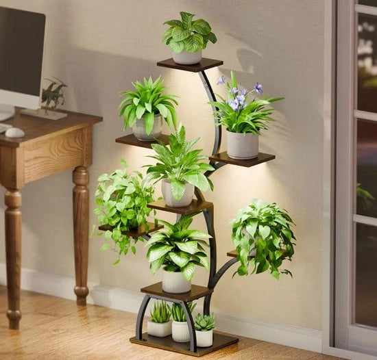 Piattaforma per piante con illuminazione a crescita - 8 livelli e design decorativo per interni ed esterni
