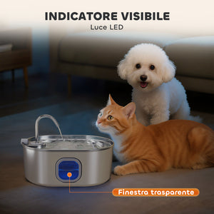 Fontanella per Gatti 32x22,1x22,3 cm Capacità 7L con Luce LED Filtri e Spazzola per Pulizia in Acciaio Argento