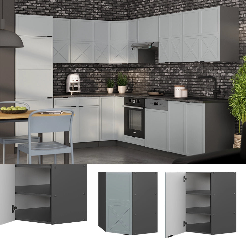 Vicco Mobile angolare da cucina Blu-grigio chiaro 57 cm