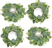 Set di 4 anelli per candela di eucalipto per candele a terra - Decorazione da tavola e da finestra per matrimoni con corone di Greenery