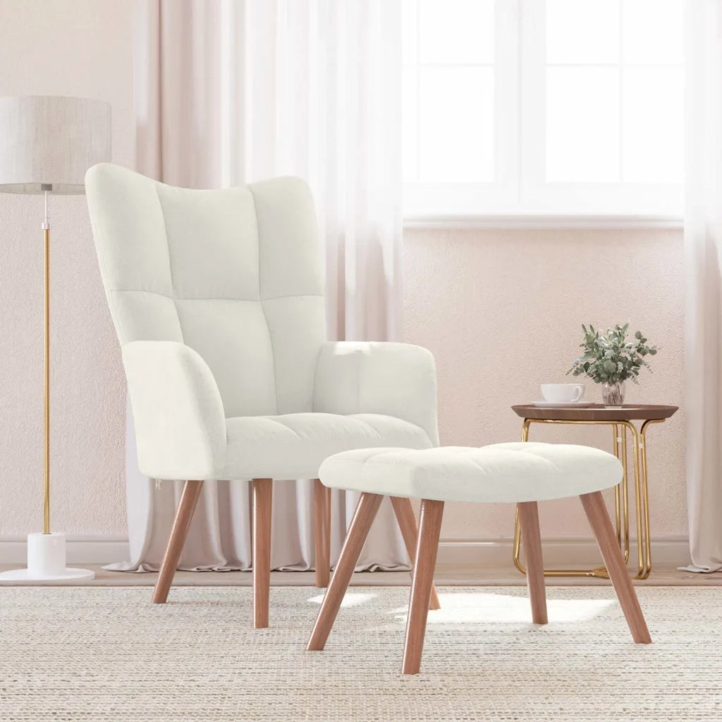 Divano Sedia-Poltrona Relax con Poggiapiedi Bianco Crema in Velluto 260321