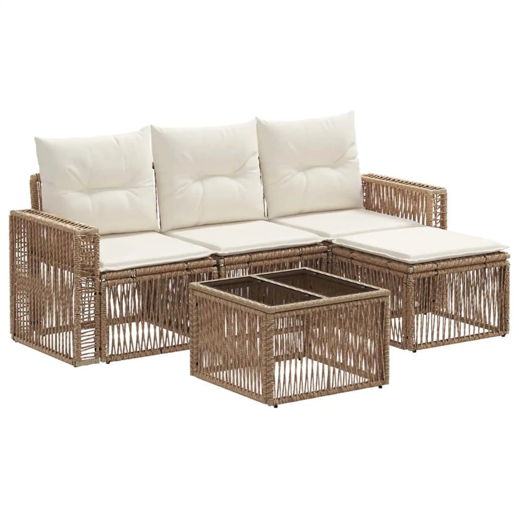 Set Divano da Giardino 5 pcs Beige e Bianco Crema polyrattan 3435108
