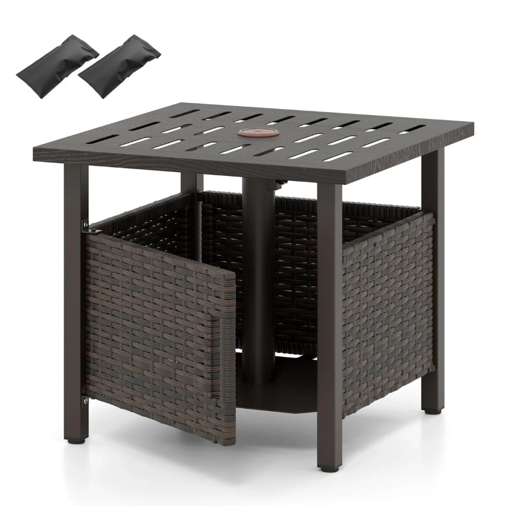 Tavolino rettangolare in rattan con foro per ombrellone 55,5 x 55,5 x 47,5 cm resistente ed elegante rattan PE marrone 20_0013991