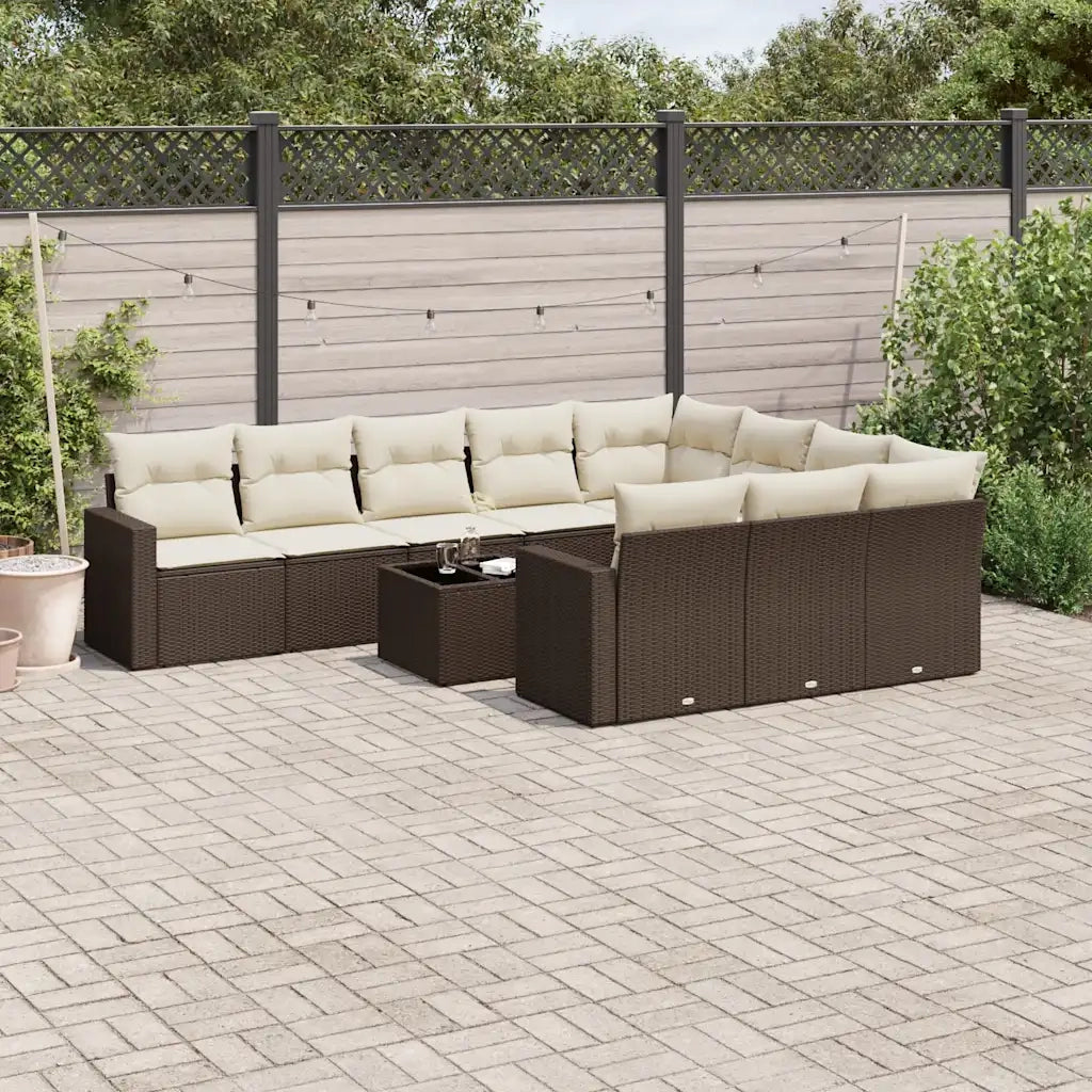 Set Divani da Giardino 11 pz con Cuscini Polyrattan Marrone 3251840