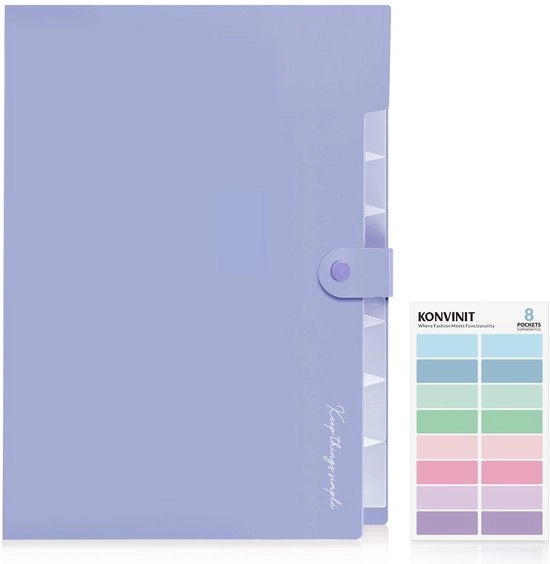 Mapa documenti A4 espandibile - Mapa documenti con 8 contenitori, Organizzatore documenti con compartimenti, Mapa di ordinamento con etichette a colori, Grande capacità di organizzazione della mapa, Blu scuro