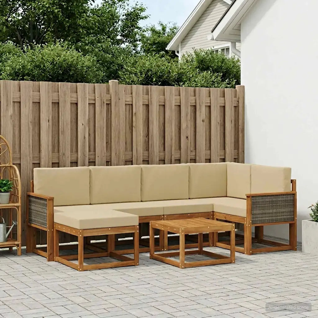 Set di divani da esterno con cuscino 7 pcs Naturale e Beige