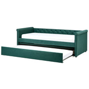 Divano Letto estraibile 90 x 200 cm Rivestimento in tessuto verde Misura singola sottoletto per ospiti abbottonato