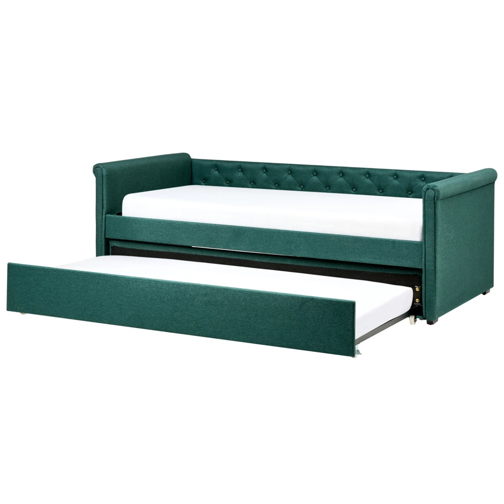 Divano Letto estraibile 90 x 200 cm Rivestimento in tessuto verde Misura singola sottoletto per ospiti abbottonato