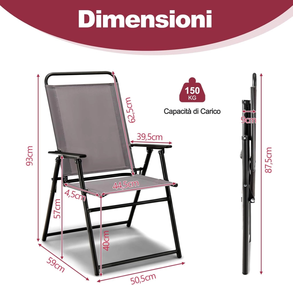 Set di 2 Sedie Pieghevoli da Esterno, Sedie da Pranzo Salvaspazio per Patio con Braccioli e Schienale, Telaio Triangolare, Piedini di Supporto, Sedie da Giardino Portata 150 kg