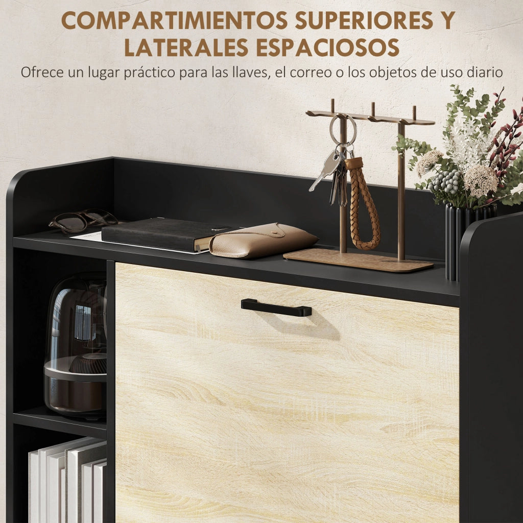 Armadio porta scarpe con 2 ante e ripiani laterali ¨C zephmum ¨C colore naturale e nero
