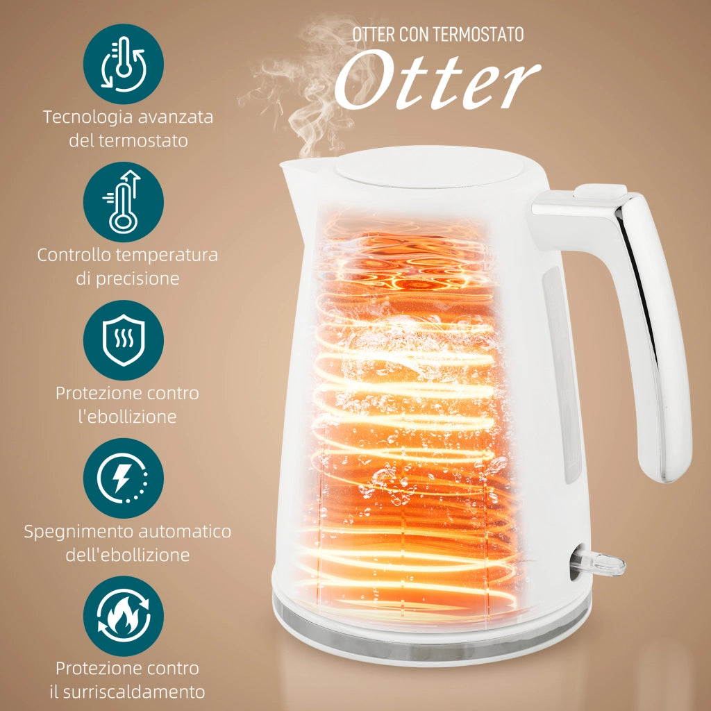 Set Bollitore Elettrico 2200W da 1,7L e Tostapane Doppio con 7 Livelli di Doratura Bianco