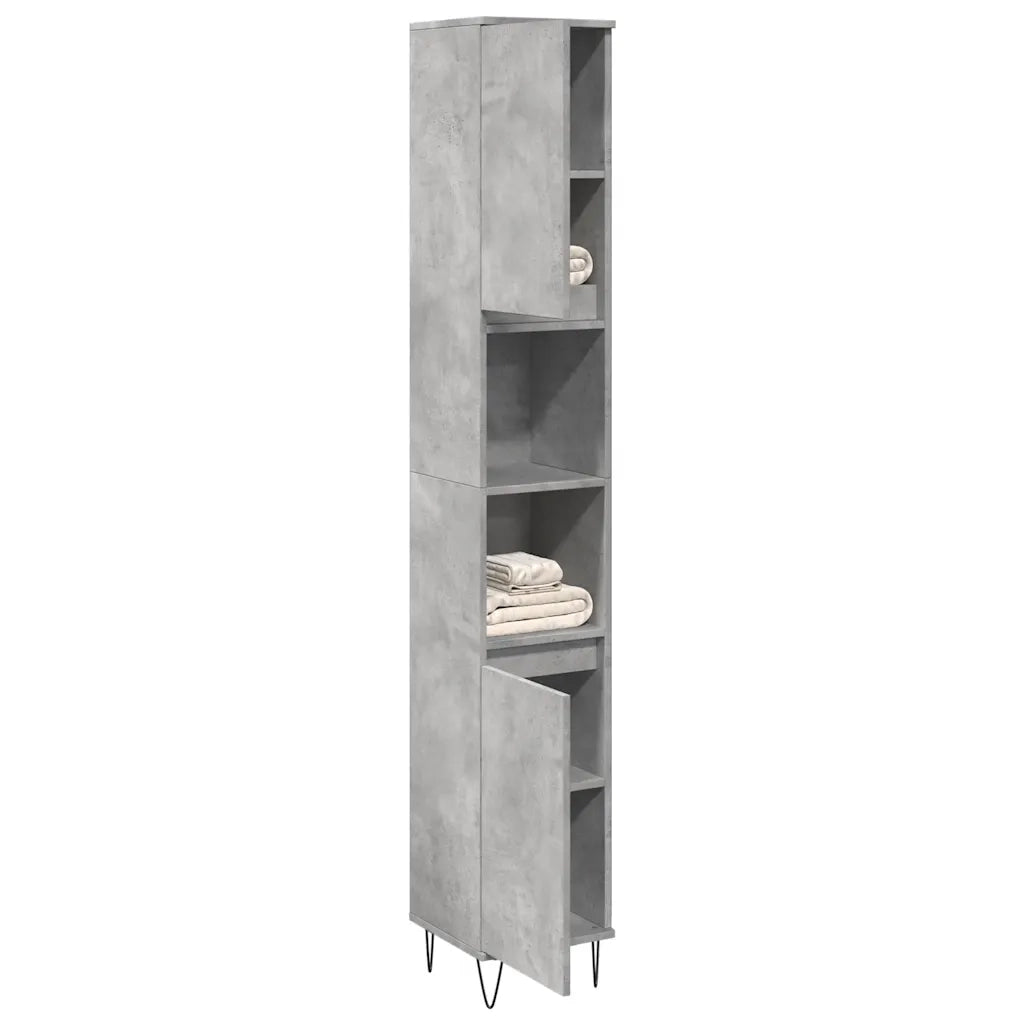 Armadietto Bagno | Armadio da bagno Grigio Cemento 30x30x190 cm Legno Multistrato