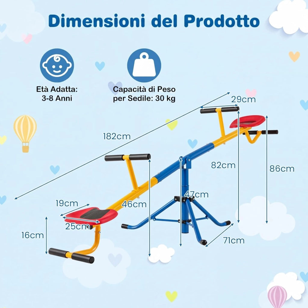 Altalena Basculante per Bambini, Altalena Saliscendi a 360° con Fermo per le Gambe, Altalena Basculante per Esterno Cortile e Parco Giochi, 2 Posti a Sedere