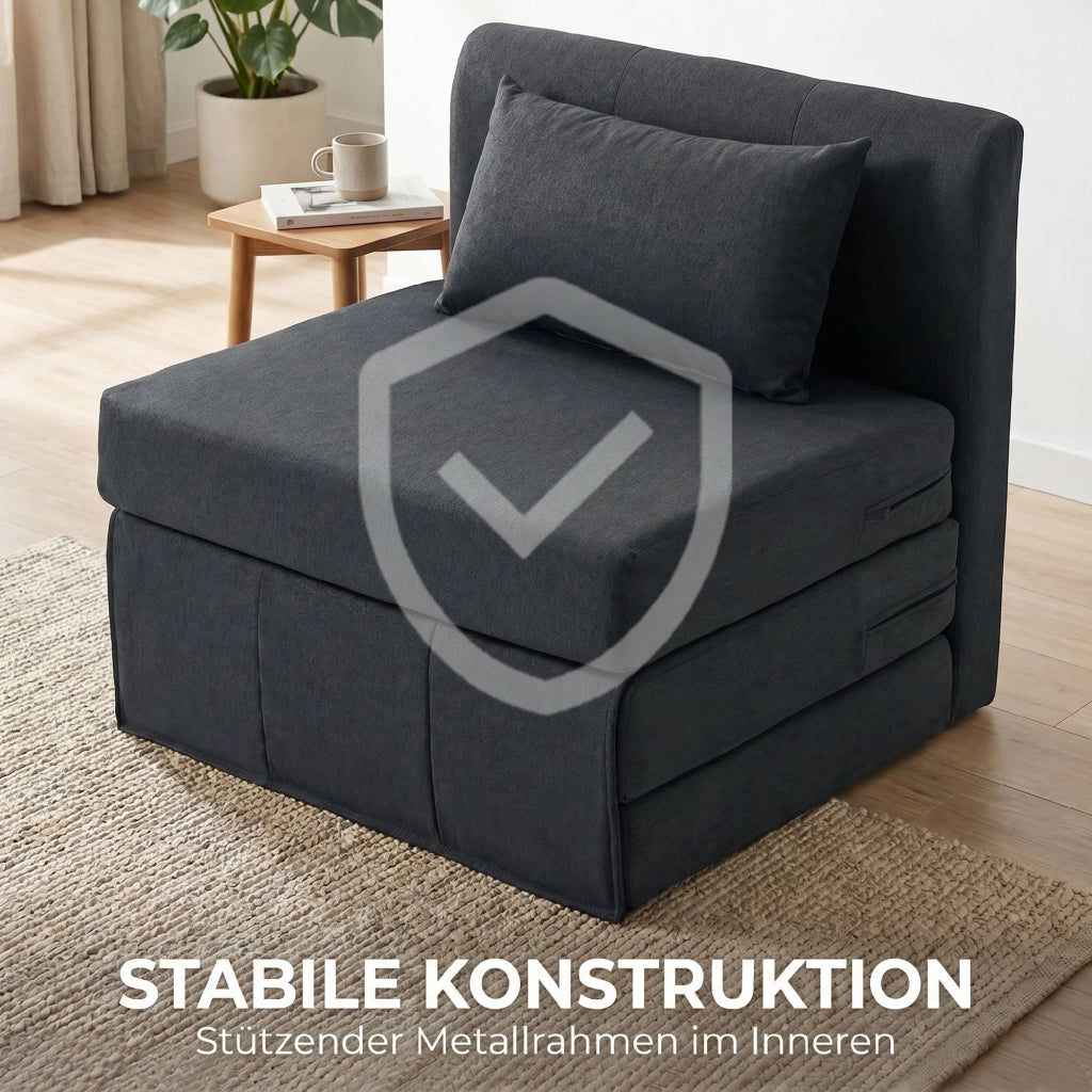 Letto divano imbottito pieghevole ¨C zephmum ¨C tessuto lino grigio scuro