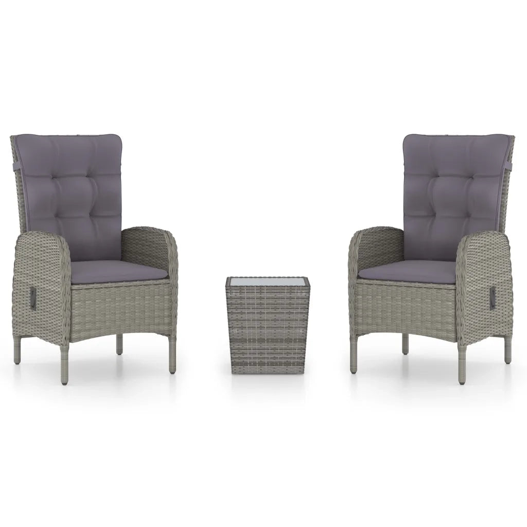 Set da Bistrot da Giardino 3 pz | Set Salotto da Giardino in Polyrattan e Vetro Grigio