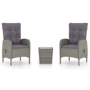 Set da Bistrot da Giardino 3 pz | Set Salotto da Giardino in Polyrattan e Vetro Grigio