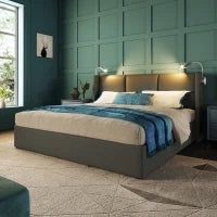 Letto Matrimoniale con Contenitore, Luci di Lettura e Funzione di Ricarica USB, Senza materasso, 160x200 cm, Grigio