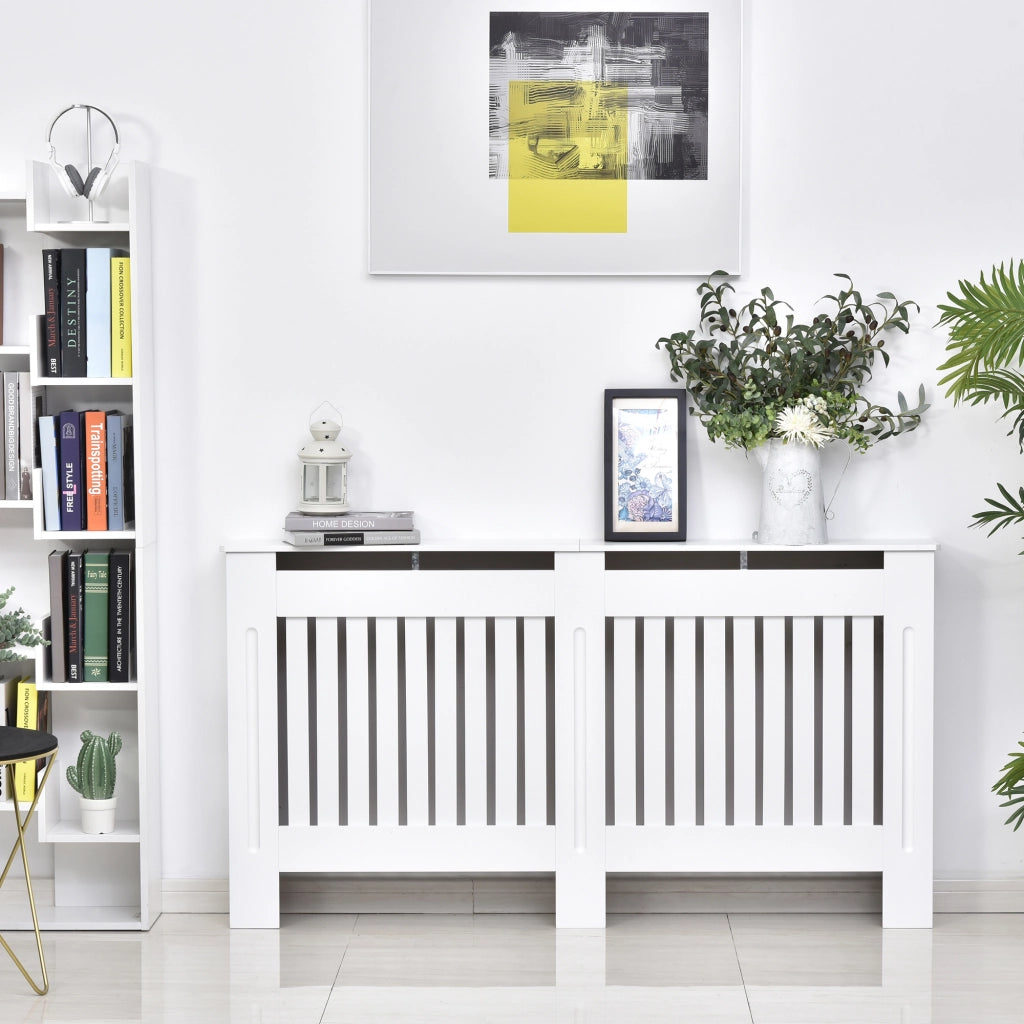 Copritermosifone a Doghe in MDF per Casa e Ufficio, 152x19x81 cm, Bianco