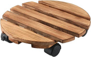 Cassetto per Piante Rotondo con Ruote 30 Cm - Supporto per Piante in Legno Rotante - Base per Piante con Ruote Resistenti e Bloccaggio per Interno ed Esterno - Colore Miele