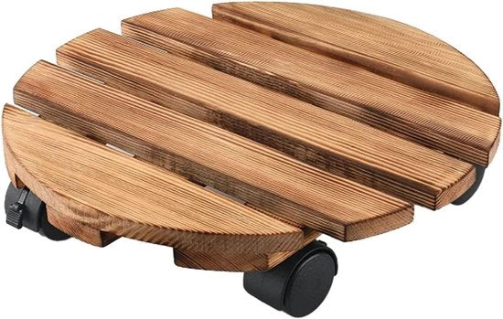 Cassetto per Piante Rotondo con Ruote 30 Cm - Supporto per Piante in Legno Rotante - Base per Piante con Ruote Resistenti e Bloccaggio per Interno ed Esterno - Colore Miele