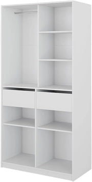 Armadio Elmo, Bianco, 100 x 200 cm con 2 cassetti, per una conservazione flessibile di diversi capi di abbigliamento