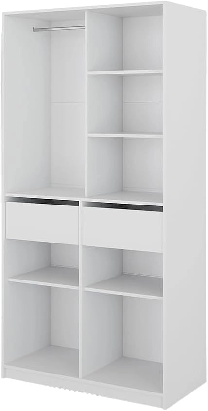 Armadio Elmo, Bianco, 100 x 200 cm con 2 cassetti, per una conservazione flessibile di diversi capi di abbigliamento