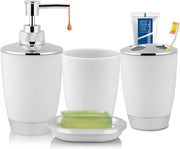 Set accessori per la camera da bagno - Comprende bicchiere Tappo per spazzola da denti Scatola per sapone Dispensatore Flacone di crema - Stile moderno e elegante - Kit (bianco)