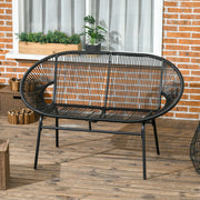 Panca Da Giardino Due Posti In Rattan Nero 132 X 72 X 83 Cm Per Veranda E Balcone